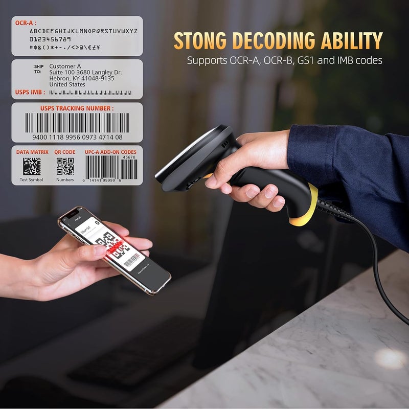 TEEMI 2D Barcode Scanner USB Wired Virtual COM Handheld Automatic QR Data Matrix PDF417 Maxi IMB bar Codes Imager Global Shutter Computer Screen Scan for Windows Mac and Linux PC POS, No Stand - Image 2