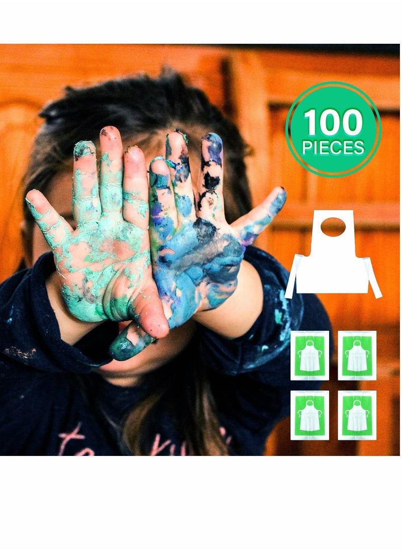 Y&D - 100 Pieces Kids Aprons, Disposable Individually Packed Plastic Clear Polyethylene Cooking Aprons for Adult Dustproof Waterproof DIY Arts & Crafts Supplies - Image 1