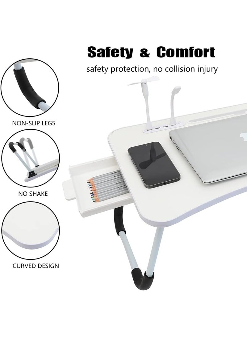 Arabest Laptop Bed Desk,Portable Foldable Laptop Tray Table with USB Charge Port/Cup Holder/Storage Drawer,for Bed /Couch /Sofa Working, Reading (White) - Image 3