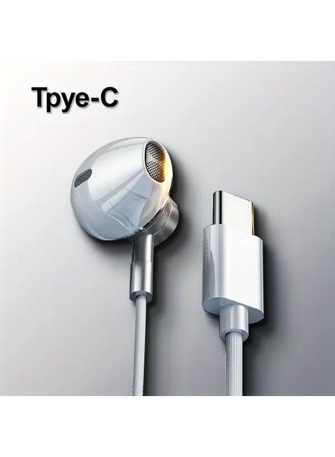 White USB C Headphones with Microphone Noise Cancelling Wired Earbuds Bass Stereo Volume Control for Gaming Office - Image 1