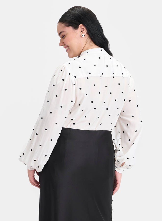 Virgio VIRGIO 100% Viscose Polka Dot Tie-Neck Top  - Image 4