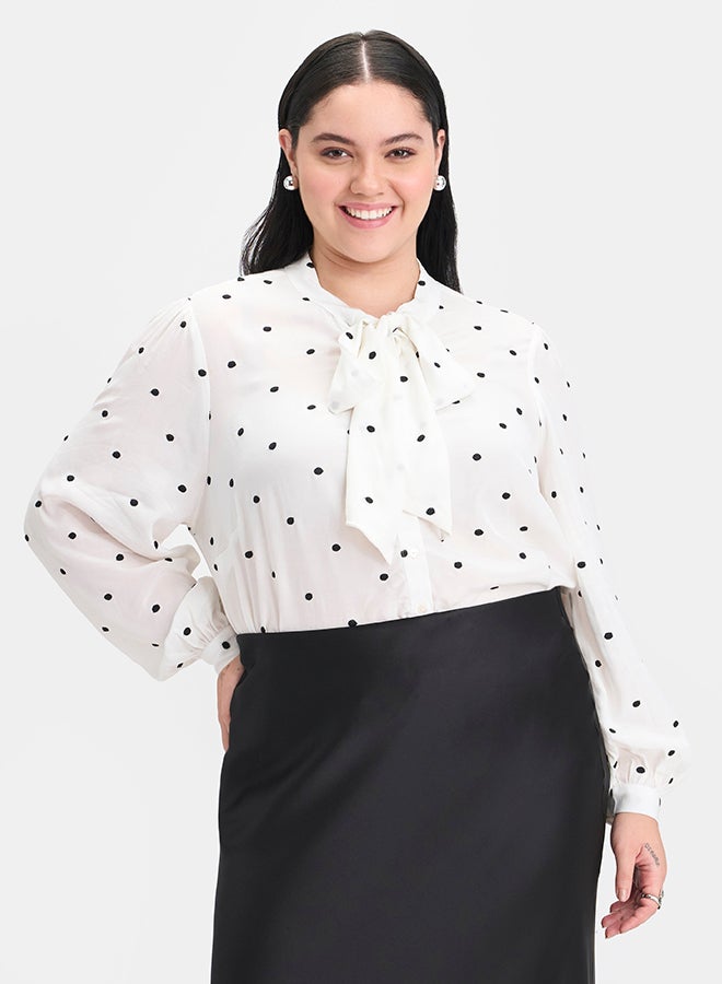 Virgio VIRGIO 100% Viscose Polka Dot Tie-Neck Top  - Image 2