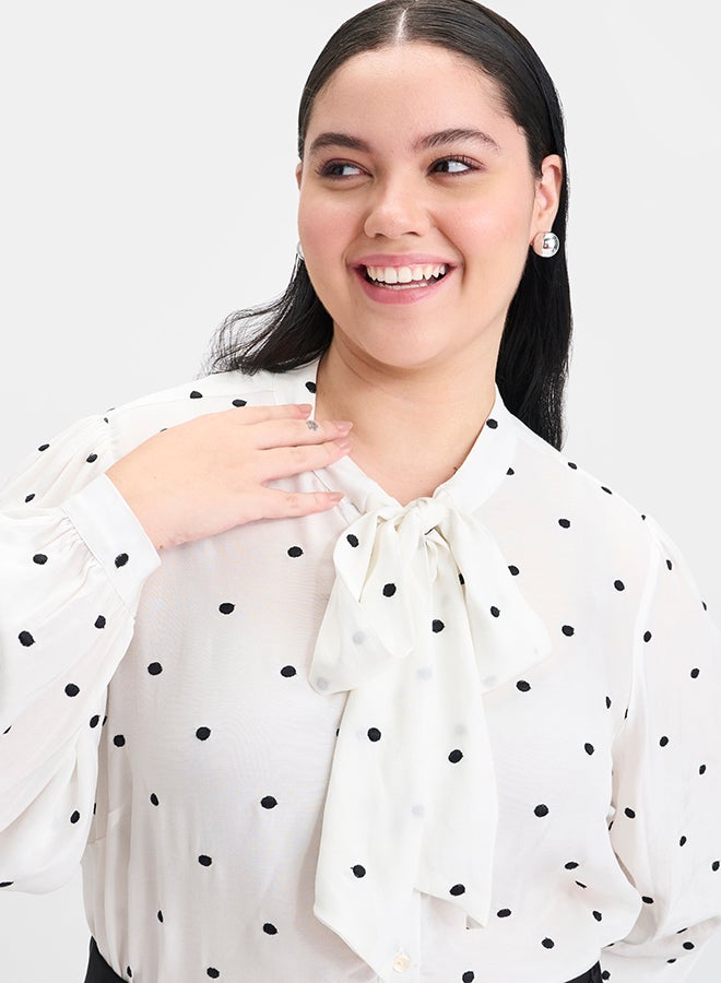 Virgio VIRGIO 100% Viscose Polka Dot Tie-Neck Top  - Image 5
