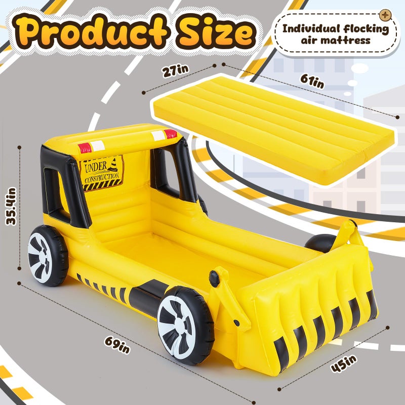 Relaxgiant Yellow Excavator Inflatable Kids Bed, Toddler Travel Bed with Safety Bumper and Air Mattress Portable Air Mattress with Pump for Kids Vacation Hotel Home Sleepover Birthday Gift - Image 2