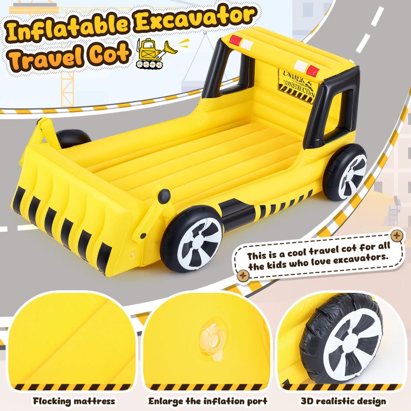 Relaxgiant Yellow Excavator Inflatable Kids Bed, Toddler Travel Bed with Safety Bumper and Air Mattress Portable Air Mattress with Pump for Kids Vacation Hotel Home Sleepover Birthday Gift - Image 3