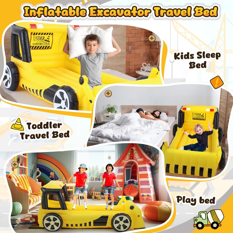 Relaxgiant Yellow Excavator Inflatable Kids Bed, Toddler Travel Bed with Safety Bumper and Air Mattress Portable Air Mattress with Pump for Kids Vacation Hotel Home Sleepover Birthday Gift - Image 5