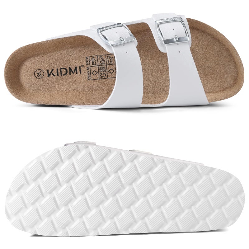 KIDMI Unisex Genuine Suede Summer Sandals Arch Support Cork Footbed Slide Sandals with Double Adjustable Buckle for Women Men, White 39 - Image 3