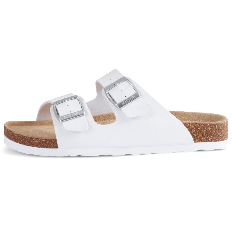 KIDMI Unisex Genuine Suede Summer Sandals Arch Support Cork Footbed Slide Sandals with Double Adjustable Buckle for Women Men, White 39 - Image 2