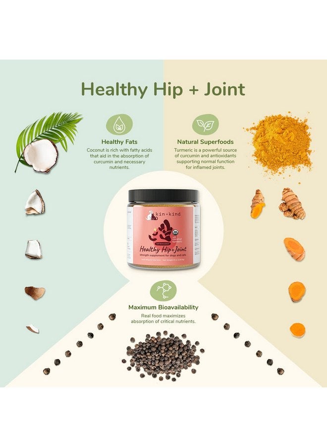 kin+kind Hip+Joint Supplement Dogs & Cats - Organic Healthy Hip+Joint Supplement - Vet Formulated Natural Formula with Organic Turmeric, Black Pepper and Coconut- Large 8oz - Made in USA - Image 2