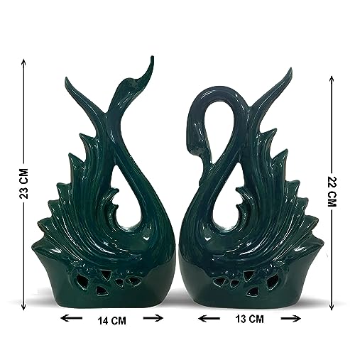 Xtore Modern Elite Swan Pair Ceramic Art Figurine | Beautiful Home Decor (Pack of 2, Green) - Image 4