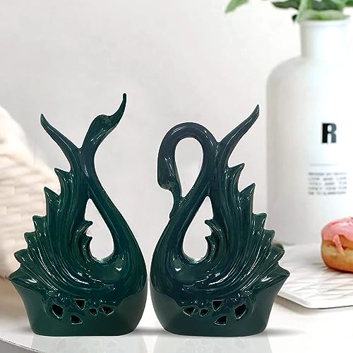 Xtore Modern Elite Swan Pair Ceramic Art Figurine | Beautiful Home Decor (Pack of 2, Green) - Image 3