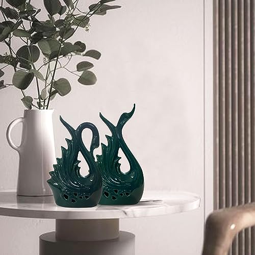 Xtore Modern Elite Swan Pair Ceramic Art Figurine | Beautiful Home Decor (Pack of 2, Green) - Image 5