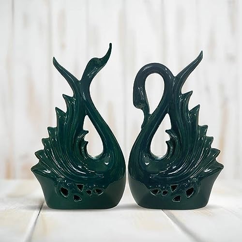 Xtore Modern Elite Swan Pair Ceramic Art Figurine | Beautiful Home Decor (Pack of 2, Green) - Image 1