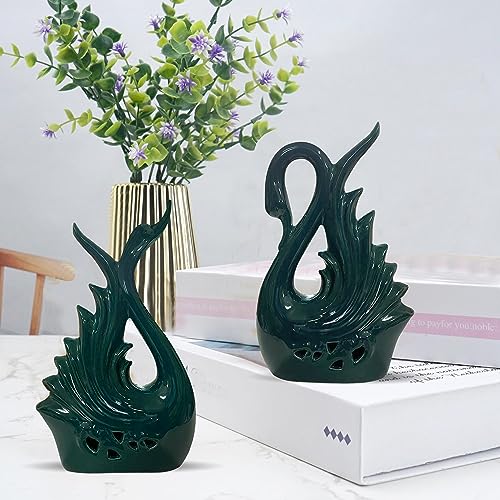 Xtore Modern Elite Swan Pair Ceramic Art Figurine | Beautiful Home Decor (Pack of 2, Green) - Image 2