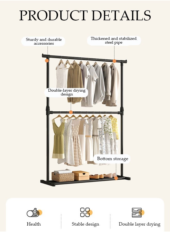 DUNISO 60CM Simple Drying Rack with Wheels，125cm High Fixed Height Hanger，Indoor Floor Standing Clothes Hanger，Assembled Clothes Hanger，Bedroom Storage Clothes Rack，Black  - Image 4