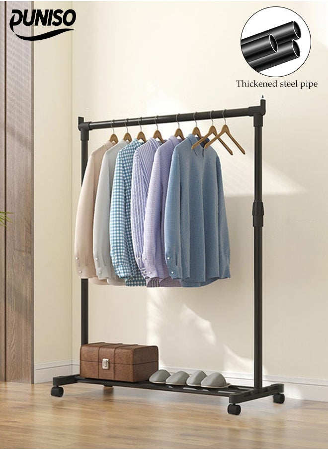 DUNISO 60CM Simple Drying Rack with Wheels，125cm High Fixed Height Hanger，Indoor Floor Standing Clothes Hanger，Assembled Clothes Hanger，Bedroom Storage Clothes Rack，Black  - Image 1
