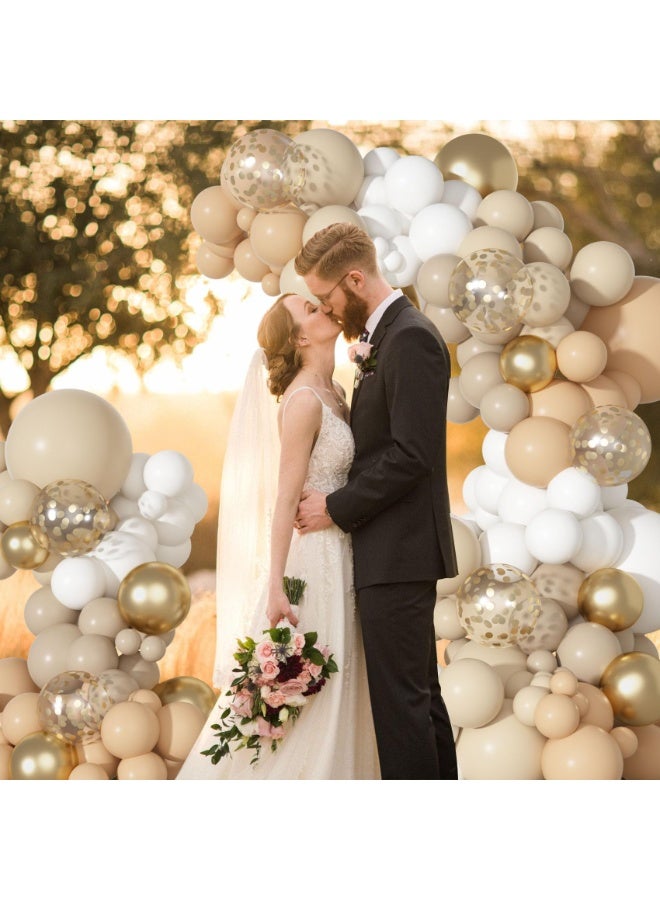 بالون الذهبي الرملي الأبيض قوس حزمة ، أحجام مختلفة 18 12 10 5 بوصة بيج كريم عاري محايد لاتكس معدني كونفيتي بالون للطفل دش حفلة عيد ميلاد الزفاف ديكورات - Image 3