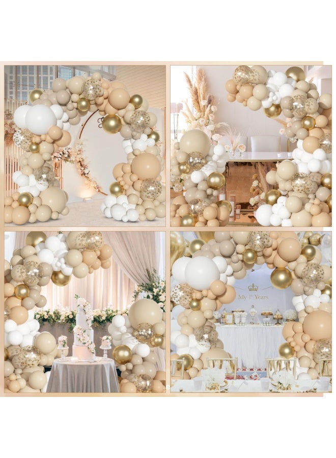 بالون الذهبي الرملي الأبيض قوس حزمة ، أحجام مختلفة 18 12 10 5 بوصة بيج كريم عاري محايد لاتكس معدني كونفيتي بالون للطفل دش حفلة عيد ميلاد الزفاف ديكورات - Image 5