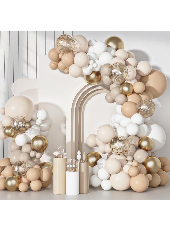 بالون الذهبي الرملي الأبيض قوس حزمة ، أحجام مختلفة 18 12 10 5 بوصة بيج كريم عاري محايد لاتكس معدني كونفيتي بالون للطفل دش حفلة عيد ميلاد الزفاف ديكورات - Image 1