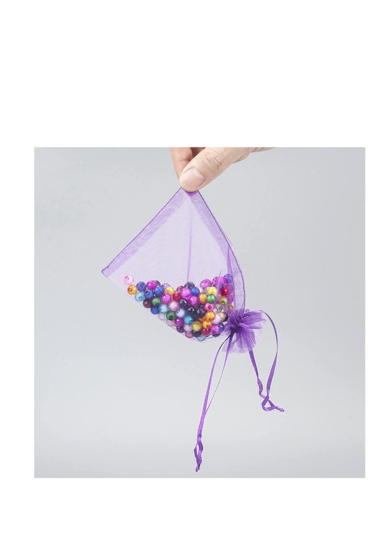 MARKQ 100 قطعة أكياس أورجانزا مع أربطة | 7 × 9 سم أكياس أورجانزا لحقائب المجوهرات، الحلويات وحفلات الزفاف | أكياس عيد الميلاد والهدايا | أكياس هدايا أورجانزا | أكياس هدايا (بنفسجي) - Image 5