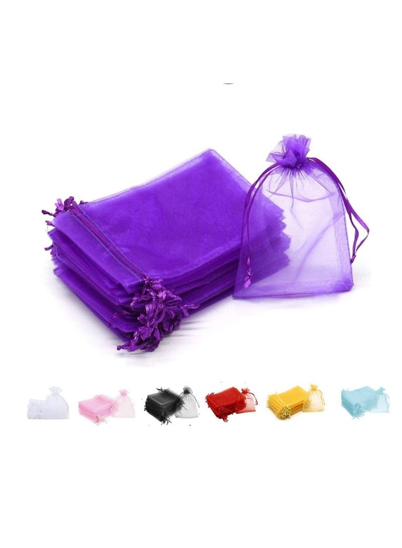 MARKQ 100 قطعة أكياس أورجانزا مع أربطة | 7 × 9 سم أكياس أورجانزا لحقائب المجوهرات، الحلويات وحفلات الزفاف | أكياس عيد الميلاد والهدايا | أكياس هدايا أورجانزا | أكياس هدايا (بنفسجي) - Image 1