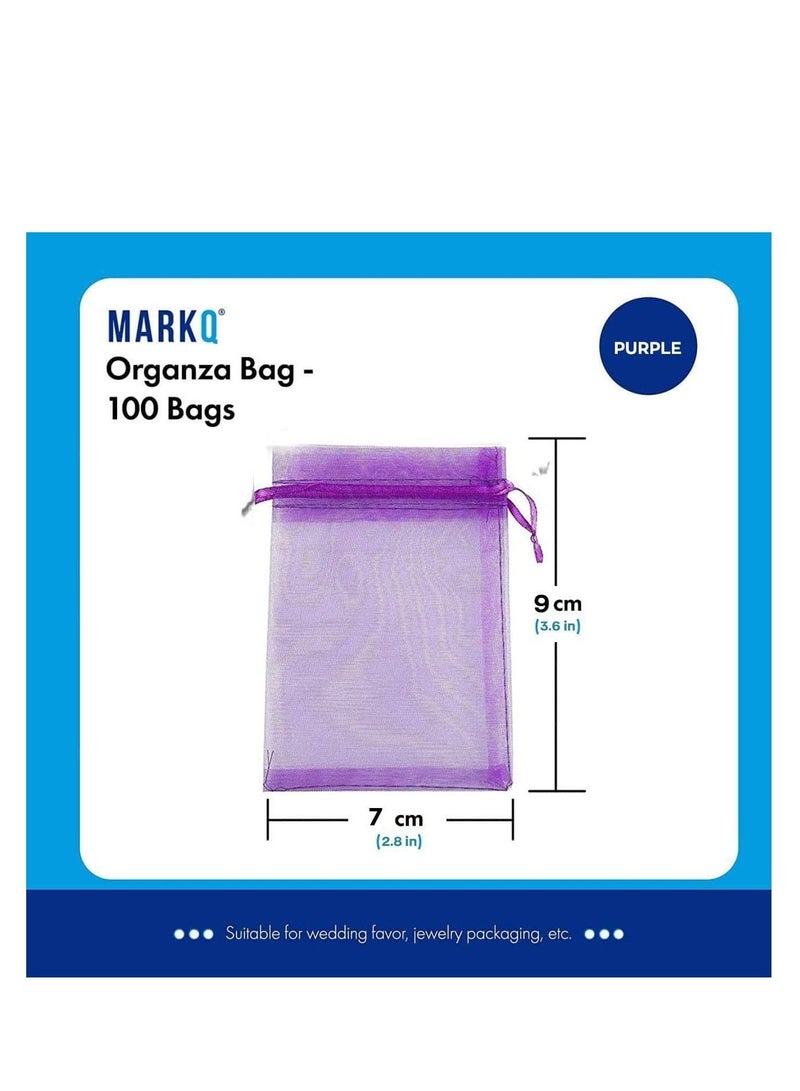 MARKQ 100 قطعة أكياس أورجانزا مع أربطة | 7 × 9 سم أكياس أورجانزا لحقائب المجوهرات، الحلويات وحفلات الزفاف | أكياس عيد الميلاد والهدايا | أكياس هدايا أورجانزا | أكياس هدايا (بنفسجي) - Image 2