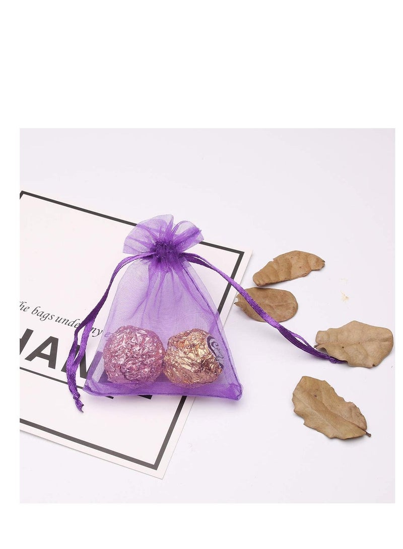 MARKQ 100 قطعة أكياس أورجانزا مع أربطة | 7 × 9 سم أكياس أورجانزا لحقائب المجوهرات، الحلويات وحفلات الزفاف | أكياس عيد الميلاد والهدايا | أكياس هدايا أورجانزا | أكياس هدايا (بنفسجي) - Image 4