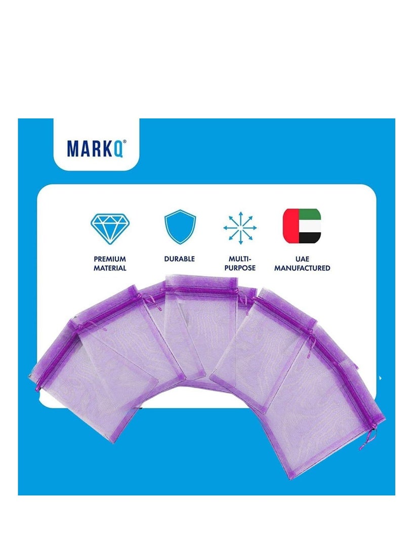 MARKQ 100 قطعة أكياس أورجانزا مع أربطة | 7 × 9 سم أكياس أورجانزا لحقائب المجوهرات، الحلويات وحفلات الزفاف | أكياس عيد الميلاد والهدايا | أكياس هدايا أورجانزا | أكياس هدايا (بنفسجي) - Image 3