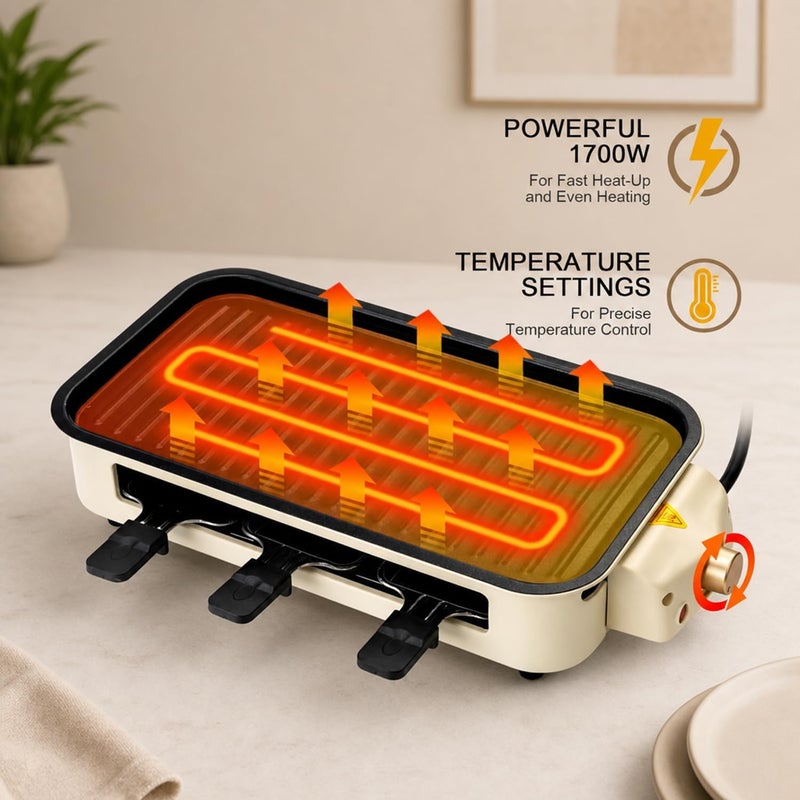 Angju Electric Indoor Grill,2 in 1 Indoor Grills for Kitchen with Grill Net & Non-Stick Cooking Removable Plate, Temperature Control, Dishwasher Safe, 1700W Smokeless barbecue - Image 2