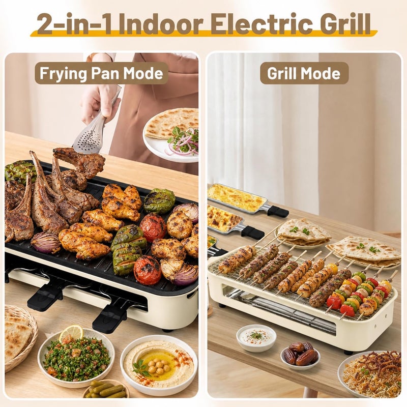 Angju Electric Indoor Grill,2 in 1 Indoor Grills for Kitchen with Grill Net & Non-Stick Cooking Removable Plate, Temperature Control, Dishwasher Safe, 1700W Smokeless barbecue - Image 5