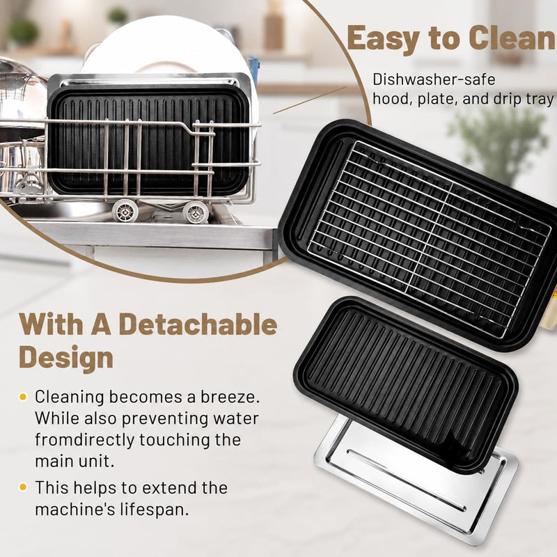 Angju Electric Indoor Grill,2 in 1 Indoor Grills for Kitchen with Grill Net & Non-Stick Cooking Removable Plate, Temperature Control, Dishwasher Safe, 1700W Smokeless barbecue - Image 3