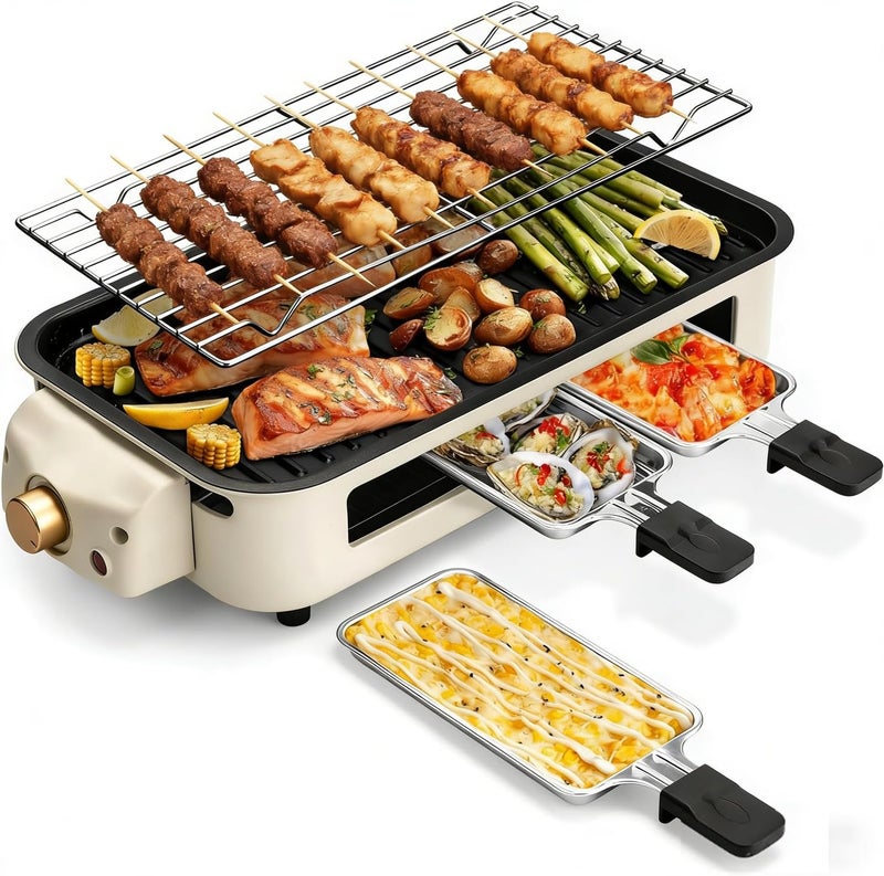 Angju Electric Indoor Grill,2 in 1 Indoor Grills for Kitchen with Grill Net & Non-Stick Cooking Removable Plate, Temperature Control, Dishwasher Safe, 1700W Smokeless barbecue - Image 1