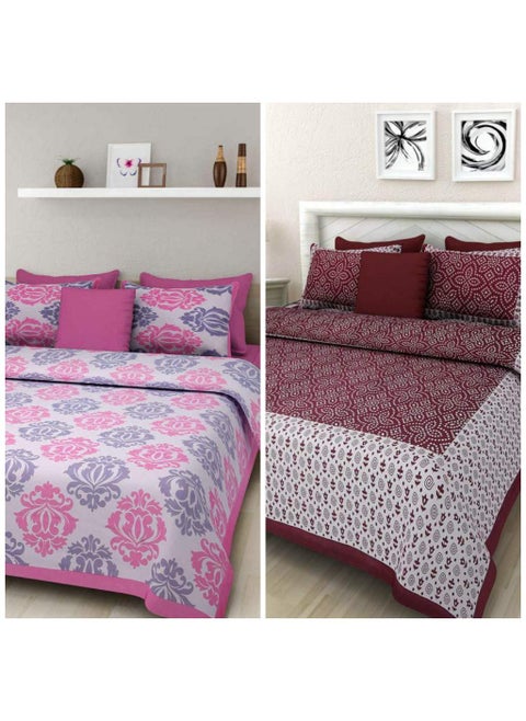 BedZone 100 Cotton Rajasthani Jaipuri King Size bedsheets Combo Double Bed Set 2 Double Bedsheet with 4 Pillow Cover Multicolor