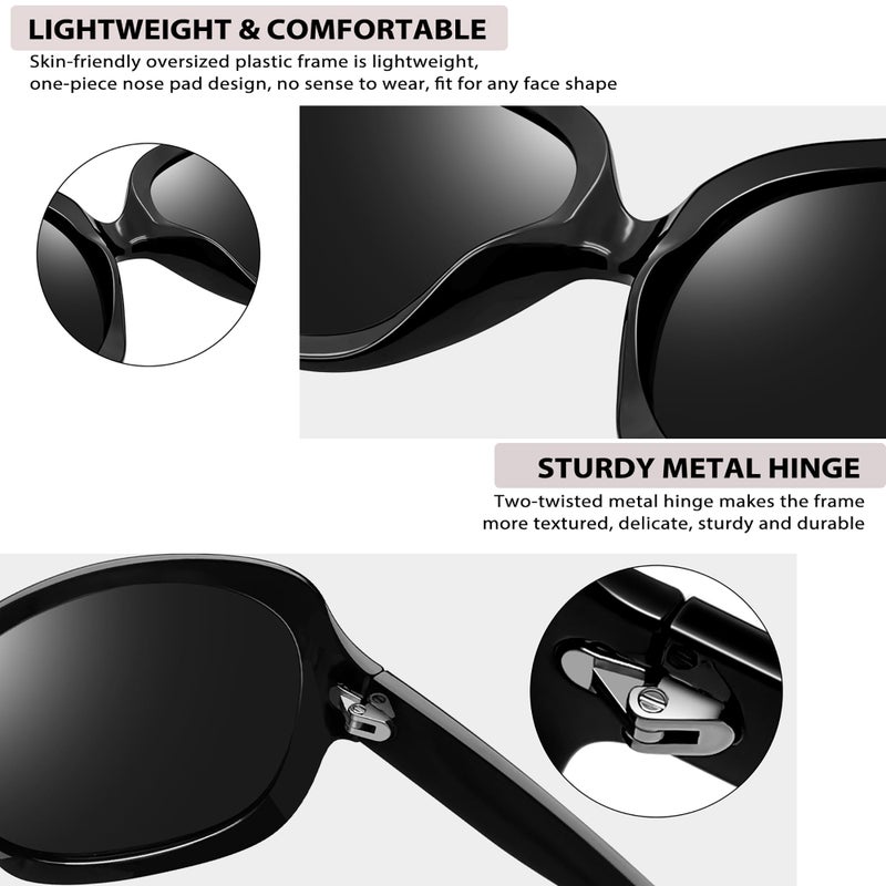 Joopin Oversized Sunglasses Womens Trendy, Polarized Big Black Sun Glasses for Woman UV Protection, Retro Ladies Large Square Shades Sunnies - Image 3