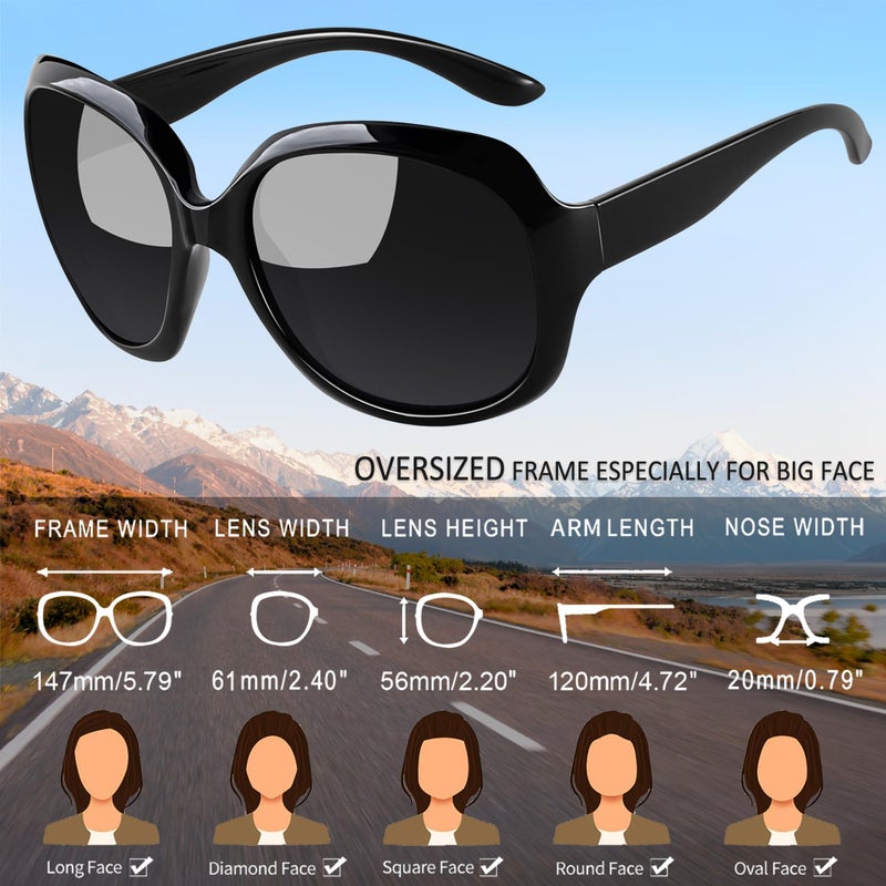 Joopin Oversized Sunglasses Womens Trendy, Polarized Big Black Sun Glasses for Woman UV Protection, Retro Ladies Large Square Shades Sunnies - Image 2