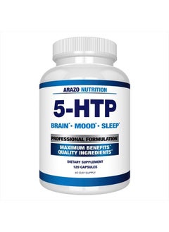 5-HTP 200mg Plus Calcium for Mood, Sleep – Supports Calm and Relaxed Mood – 99% High Purity – 120 Capsules – Arazo Nutrition