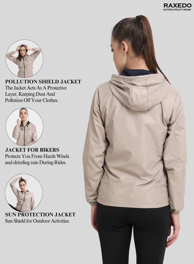 RAXEDO Lightweight Water Resistant jacket for Women Bike Riding, Windcheaters for Women, Lightweight Standard Length Jacket, Perfect For Any Adventure, Hiking, Sports, Biking (L, Beige) - Image 3