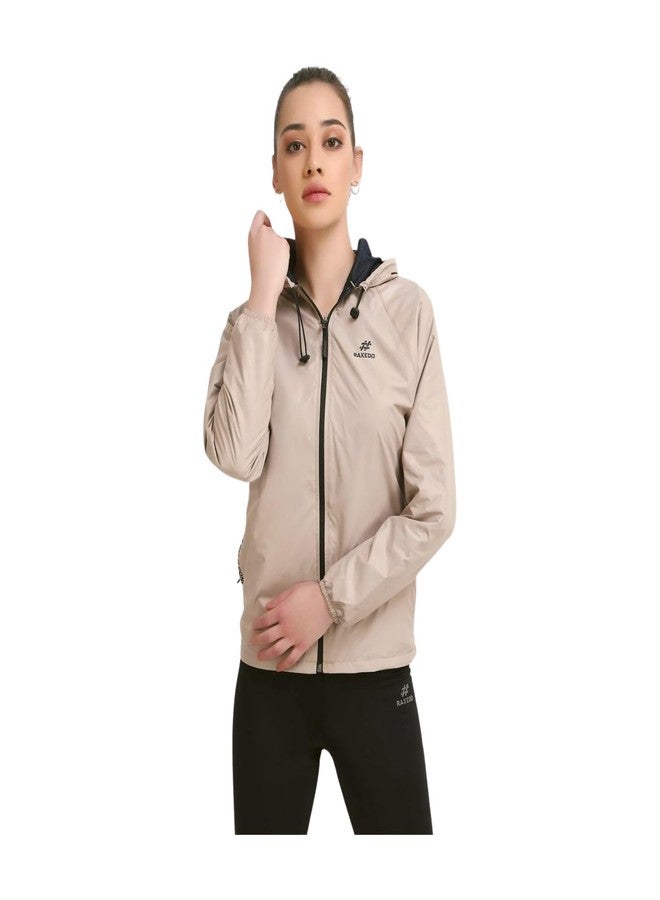 RAXEDO Lightweight Water Resistant jacket for Women Bike Riding, Windcheaters for Women, Lightweight Standard Length Jacket, Perfect For Any Adventure, Hiking, Sports, Biking (L, Beige) - Image 1