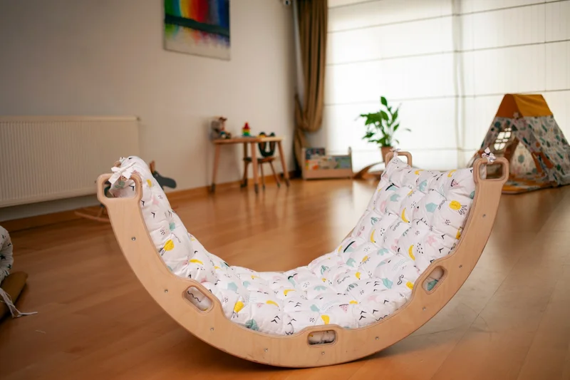 Kidoppo Pikler Climbing Set Montessori Play Set and Flamingo Patterned Pillow | Pikler Activity Center Arch & 2 Ramps + Flamingo Patterned Pillow