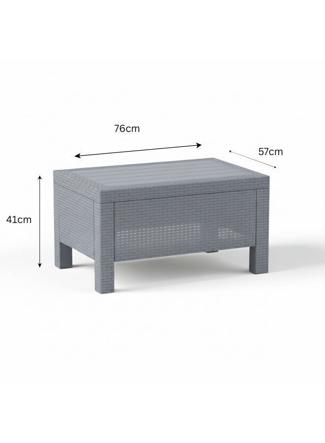 ثري ام بلاست طقم كنبة خارجية 4 مقاعد – هيكل بلاستيك فضي مع وسائد رمادية، طاولة قهوة وحوامل أكواب مدمجة - Image 3