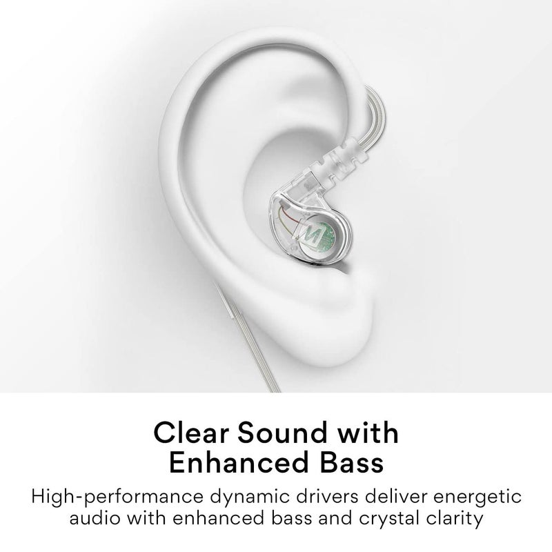 MEE audio M6 Sport Wired Earbuds, in Ear Headphones, 3-Button Remote, Sweatproof Earphones for Running/Gym/Workouts with Memory Wire Earhooks, Headset Microphone, 3.5mm Jack Plug (Clear) - Image 3