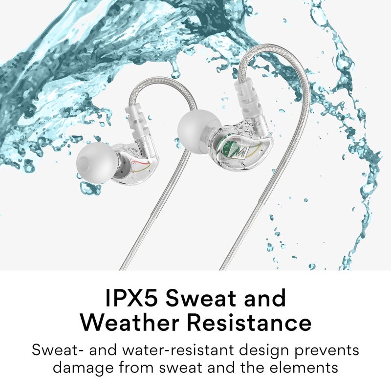 MEE audio M6 Sport Wired Earbuds, in Ear Headphones, 3-Button Remote, Sweatproof Earphones for Running/Gym/Workouts with Memory Wire Earhooks, Headset Microphone, 3.5mm Jack Plug (Clear) - Image 4