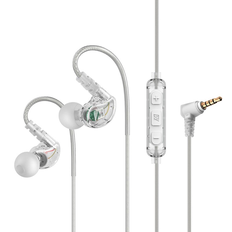 MEE audio M6 Sport Wired Earbuds, in Ear Headphones, 3-Button Remote, Sweatproof Earphones for Running/Gym/Workouts with Memory Wire Earhooks, Headset Microphone, 3.5mm Jack Plug (Clear) - Image 1