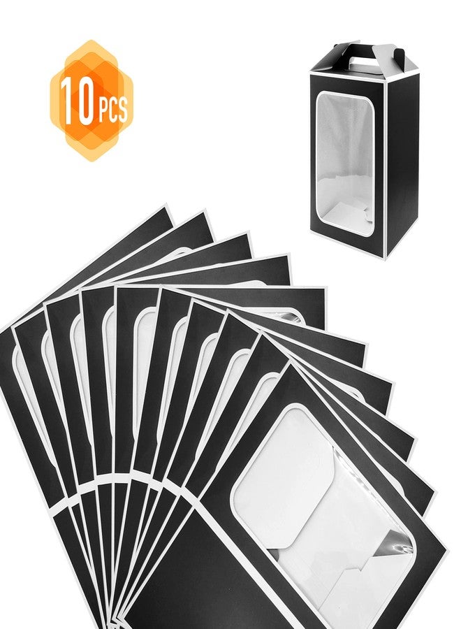 POTTIIS علب هدايا كبيرة من بوتيس، 10 أكياس ورقية شفافة، 9.8 × 7 × 5.1 بوصة، أكياس هدايا ورقية لباقات الزهور بمقابض، أكياس لحفلات الزفاف - أسود - Image 3