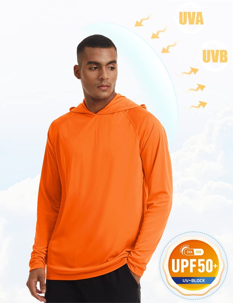 MAGCOMSEN Men's UPF 50+ Hooded Long Sleeve Shirt for Fishing, Hiking & Workout - Orange - Image 3