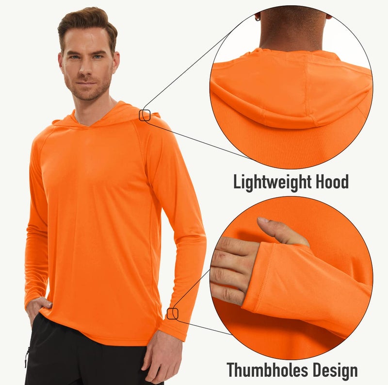 MAGCOMSEN Men's UPF 50+ Hooded Long Sleeve Shirt for Fishing, Hiking & Workout - Orange - Image 5