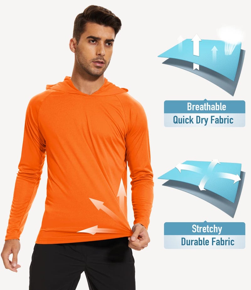 MAGCOMSEN Men's UPF 50+ Hooded Long Sleeve Shirt for Fishing, Hiking & Workout - Orange - Image 4