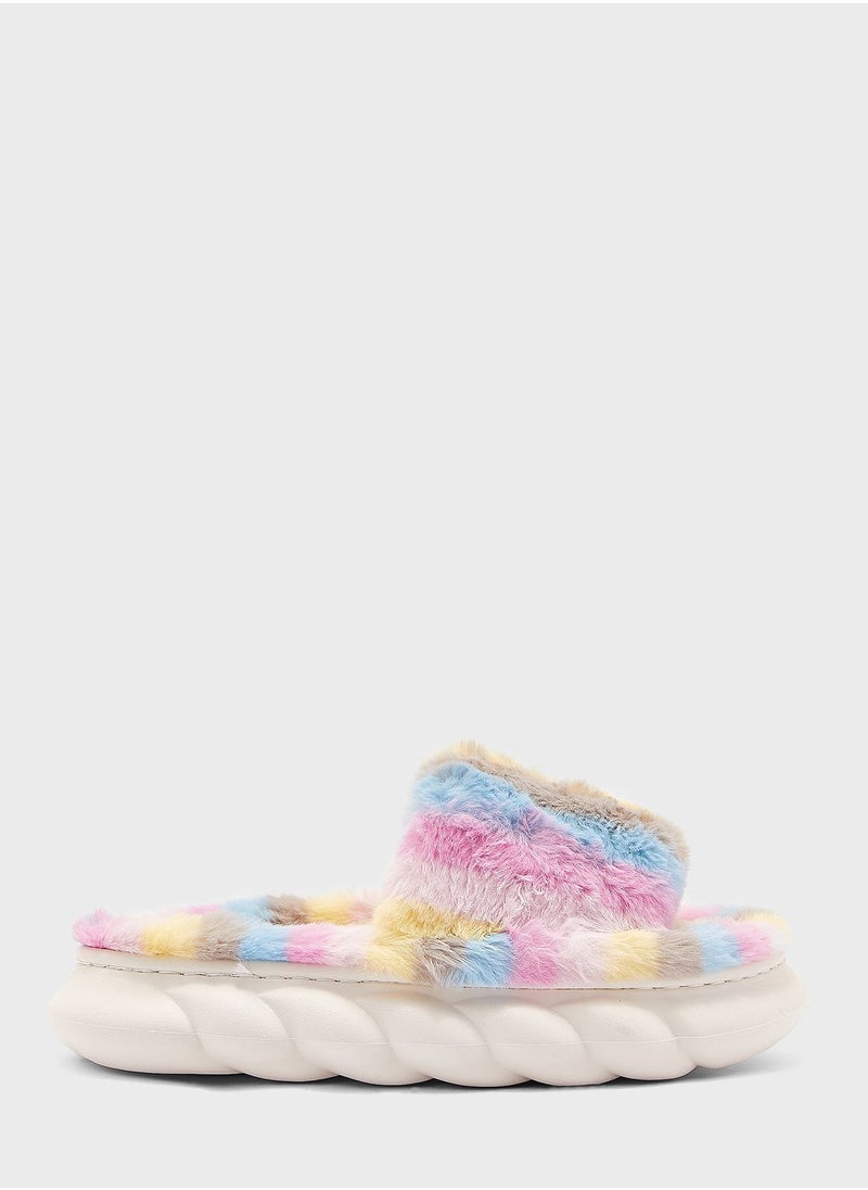 Ginger - Pastel Stripe Furry Bedroom Slippers - Image 1