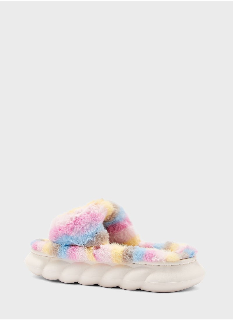 Ginger - Pastel Stripe Furry Bedroom Slippers - Image 1