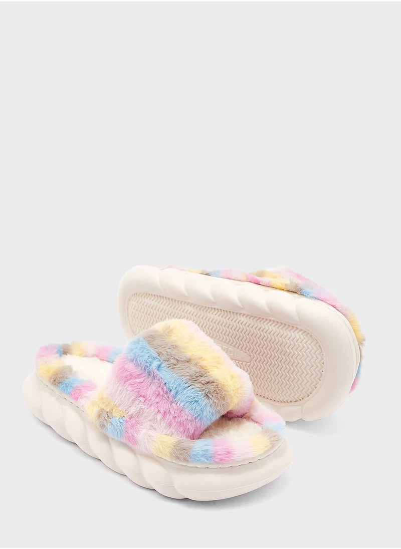 Ginger - Pastel Stripe Furry Bedroom Slippers - Image 1